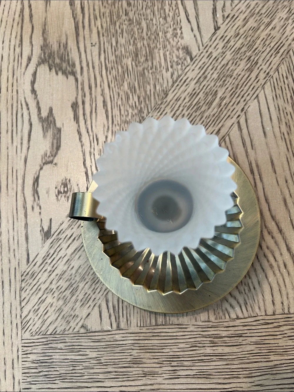 Vintage Homco Brass-Tone Candle Holder with White Frosted hobnail Glass